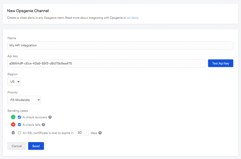 Add a new Opsgenie channel